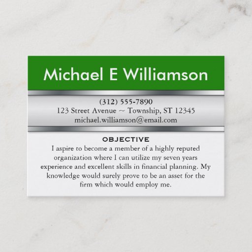 Customizable Green Header RESUME Business Cards