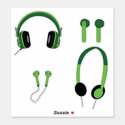 Green Headphone Family Custom_Cut Vinyl Sticker