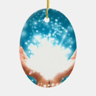 Green healing hands chakra Reiki energy zen yoga Ceramic Ornament