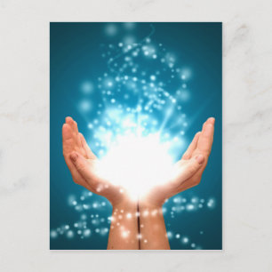 Green healing hands chakra Reiki energy zen yoga Postcard