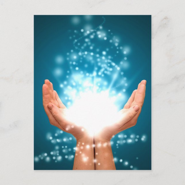 Green healing hands chakra Reiki energy zen yoga Postcard (Front)