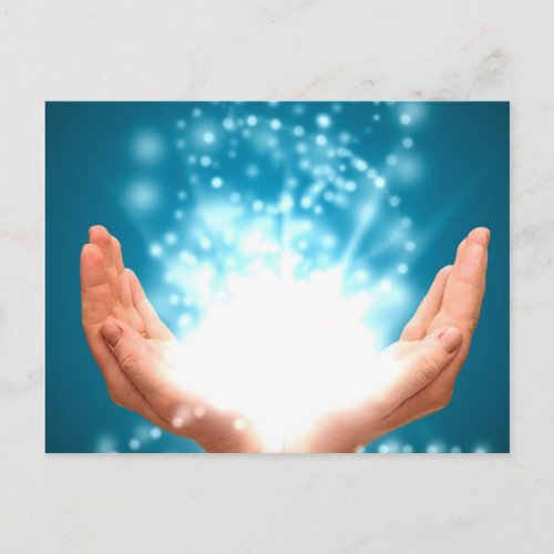 Green healing hands chakra Reiki energy zen yoga Postcard