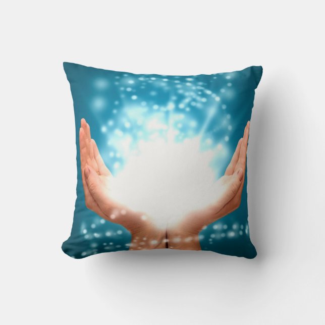 Green healing hands chakra Reiki energy zen yoga Throw Pillow (Front)