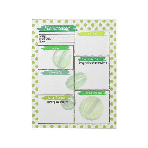  Green Healthcare Student Pharmacology Template Notepad