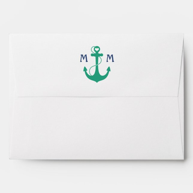 Green Heart Anchor Monogram Envelope (Back (Top Flap))