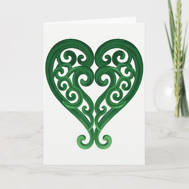 Green Heart Art Nouveau Style Card (Front)