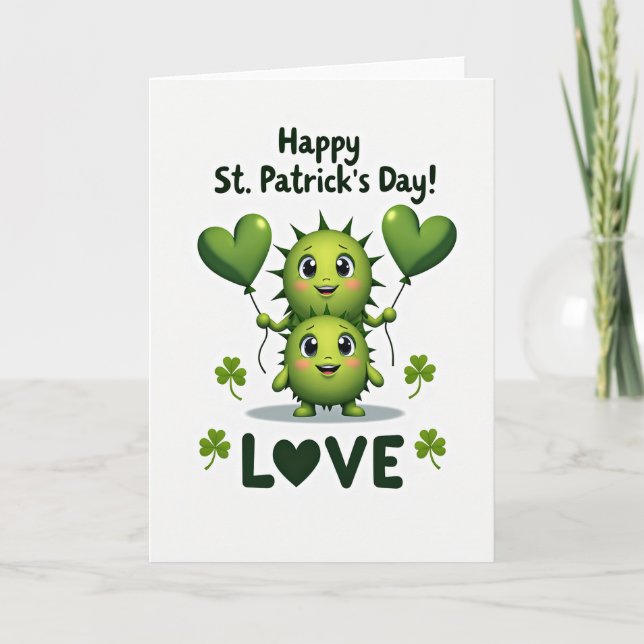 Green Heart Balloon Love Card (Front)