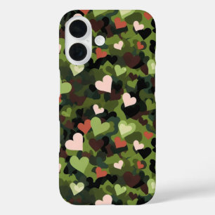 Green Heart Camouflage iPhone 16 Case