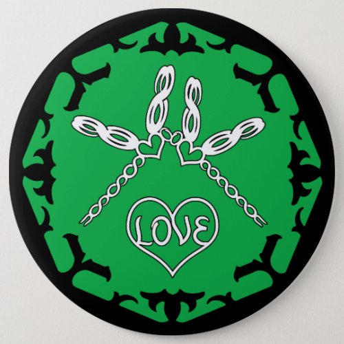 Green Heart Chakra Love Dragonfly Design Button