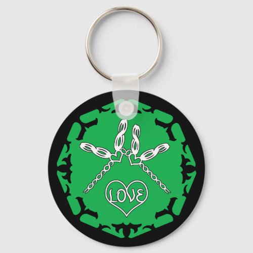 Green Heart Chakra Love Dragonfly Design Keychain