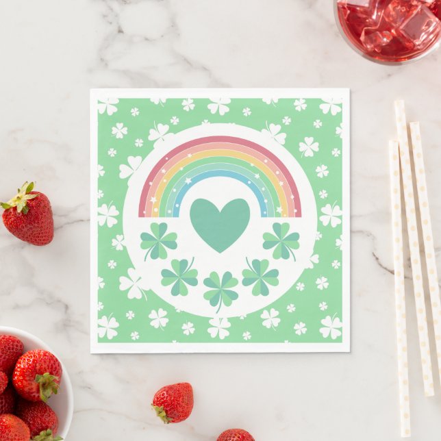 Green Heart Clover & Rainbow Lucky One  Napkins (Insitu)