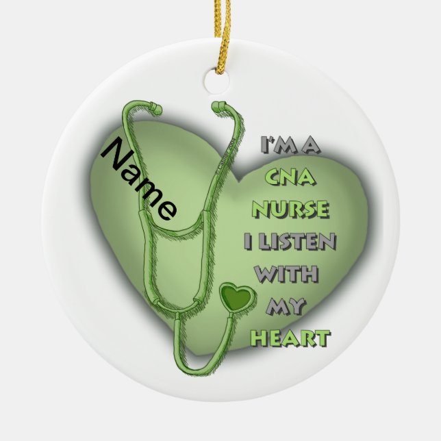 Green Heart CNA Nurse Ceramic Ornament (Front)