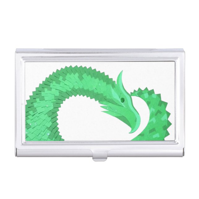 Green heart dragon on white case for business cards (Front)
