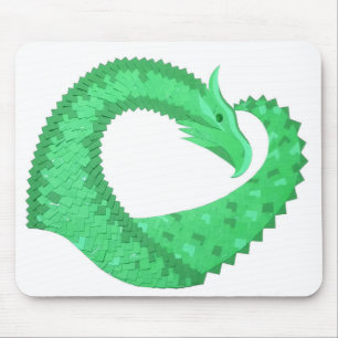 Green heart dragon on white mouse pad