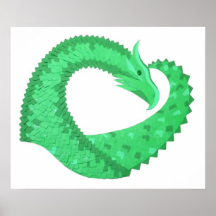 Green heart dragon on white poster