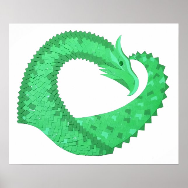 Green heart dragon on white poster (Front)