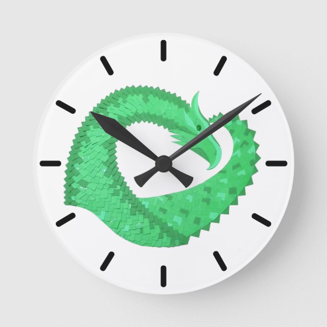 Green heart dragon on white round clock (Front)