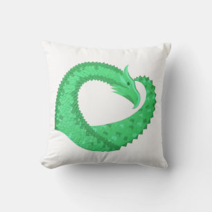 Green heart dragon on white throw pillow