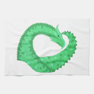 Green heart dragon on white towel