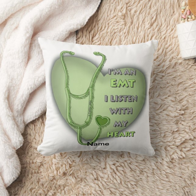 Green Heart EMT Throw Pillow (Blanket)