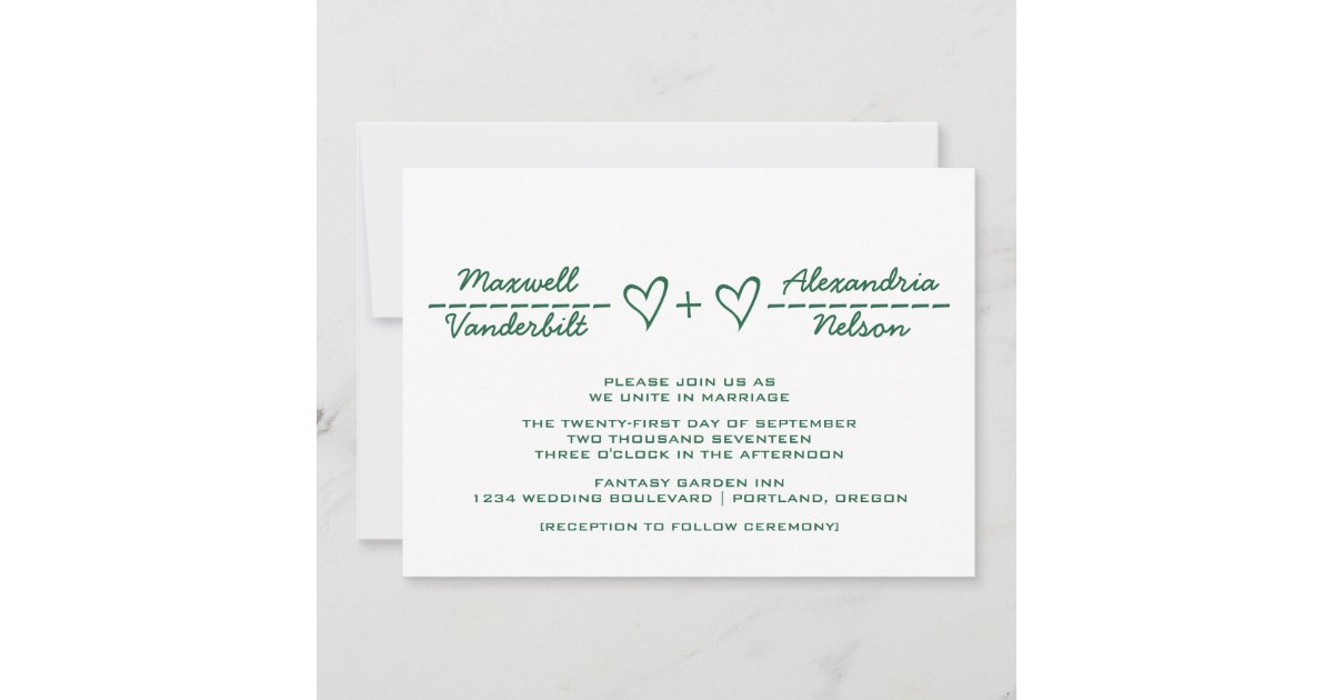 Emerald Green Heart of Love Wedding Invite