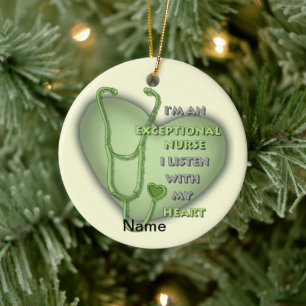 Green heart exceptional nurse ceramic ornament