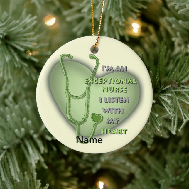 Green heart exceptional nurse  ceramic ornament (Tree)