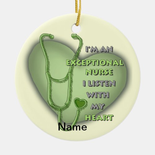 Green heart Exceptional Nurse  Ceramic Ornament