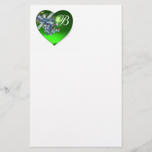 GREEN HEART  FORGET ME NOTS MONOGRAM STATIONERY