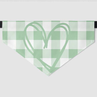 Green Heart Gingham Pet Bandana Design Collar