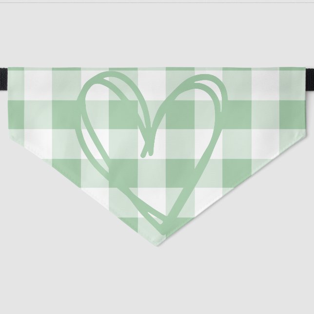 Green Heart Gingham Pet Bandana Design Collar (Front)