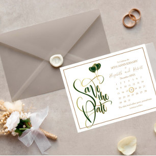 Green Heart Glod 50th Anniversary Save The Date Announcement Postcard