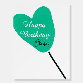 Green heart happy birthday white black balloon kid foam board