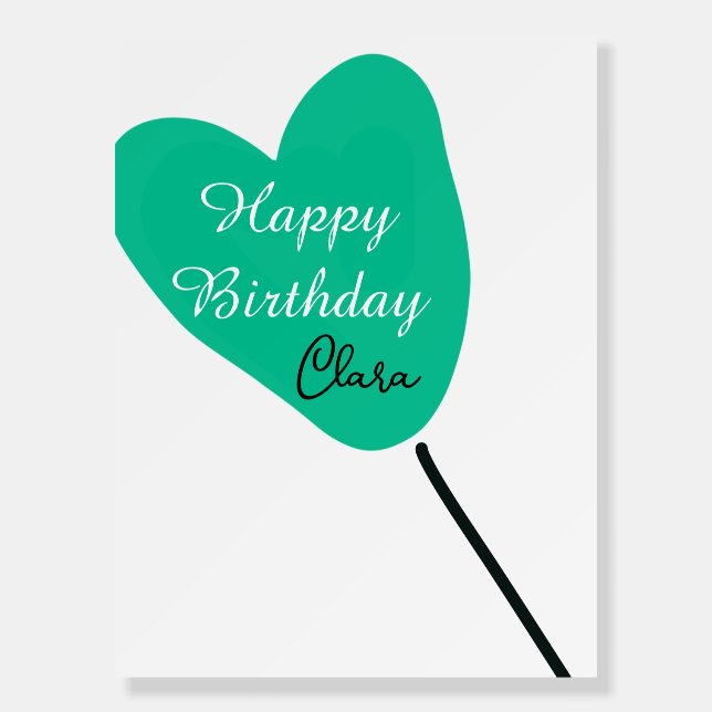 Green heart happy birthday white black balloon kid foam board (Front)