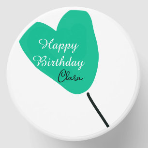 Green heart happy birthday white black balloon kid mini candle favors