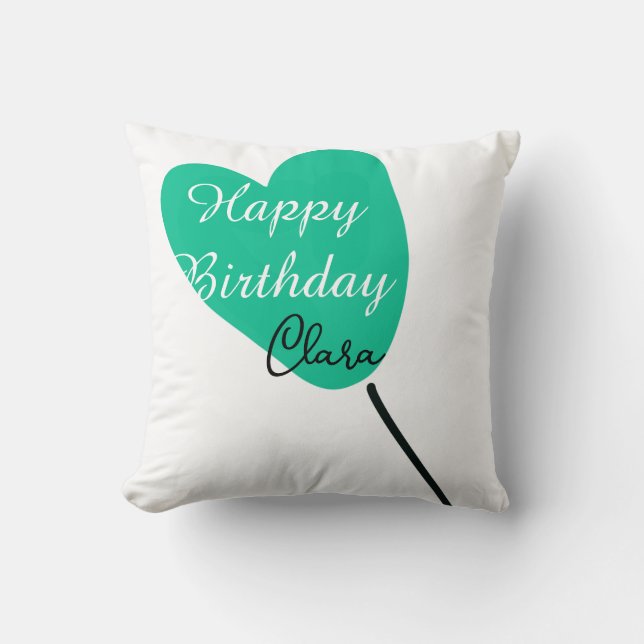 Green heart happy birthday white black balloon kid throw pillow (Front)