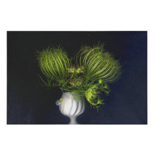 Green heart in black faux canvas print