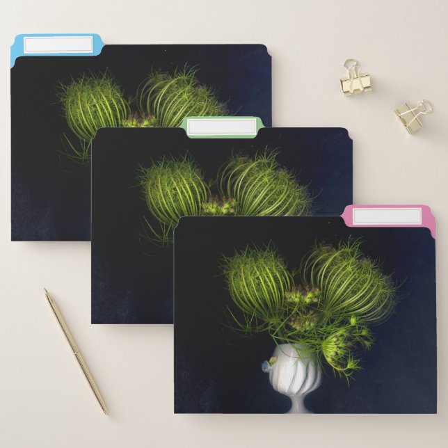 Green heart in black file folder (Set)
