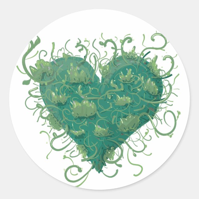 Green Heart Inside Classic Round Sticker (Front)