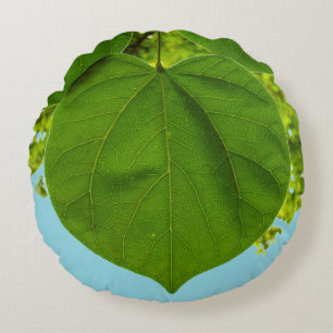 Green Heart Leaf Photo Round Pillow