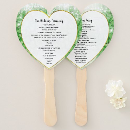 Green Heart Leaf Tree Wedding Program Fan