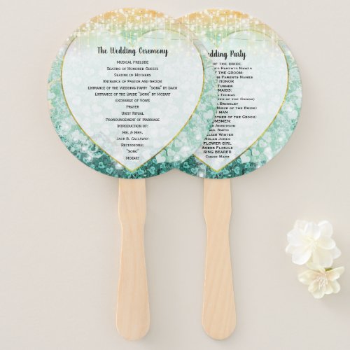 Green Heart Leaf Tree Wedding Program Fan