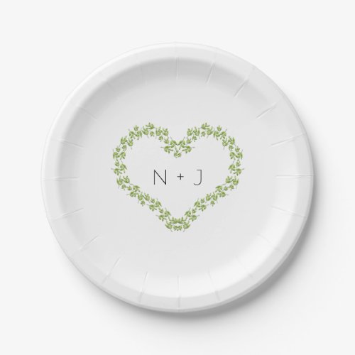 Green Heart Leaves Shabby Chic Greenery Wedding Paper Plates