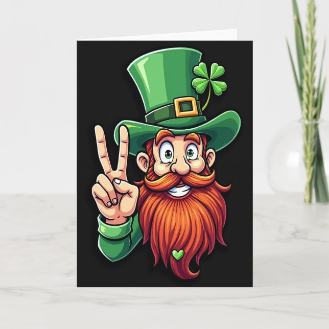Green Heart Leprechaun Good Luck Card (Front)