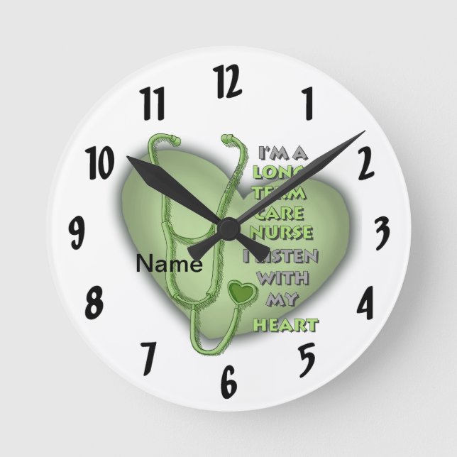 Green Heart Long Term Care Nurse Round Clock (Front)