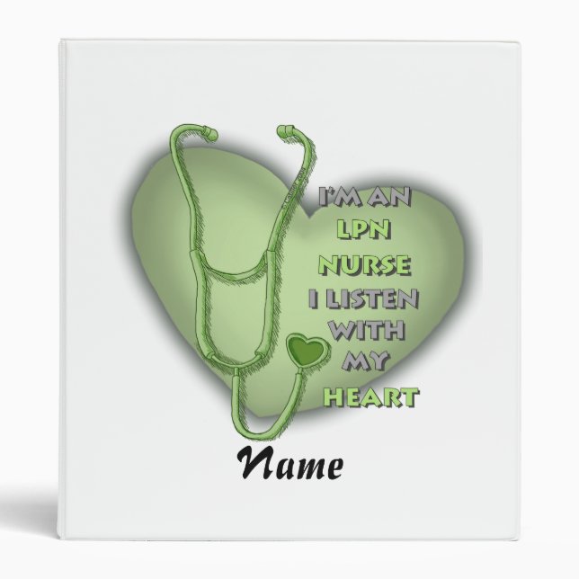 Green Heart LPN Nurse 3 Ring Binder (Front)