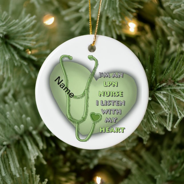 Green Heart LPN Nurse Ceramic Ornament (Tree)