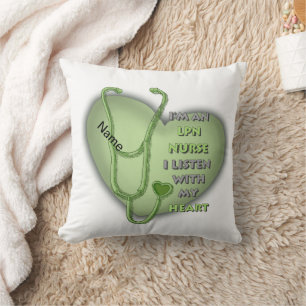 Green Heart LPN Nurse Throw Pillow