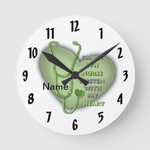 Green Heart LVN Nurse custom name clock