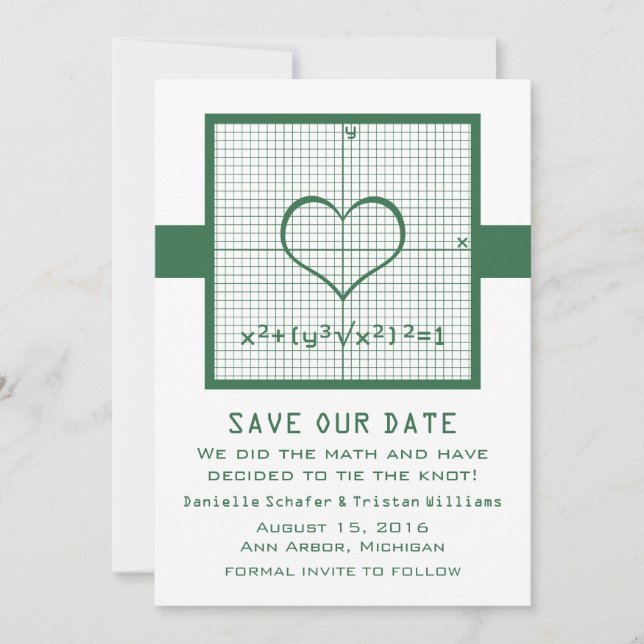 Green Heart Math Graph Save the Date Invite (Front)